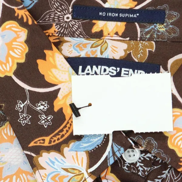 NWT Lands' End Sleeve Patterned Dress Shirt 484704 16 Tall Walnut Brown Floral - Image 3