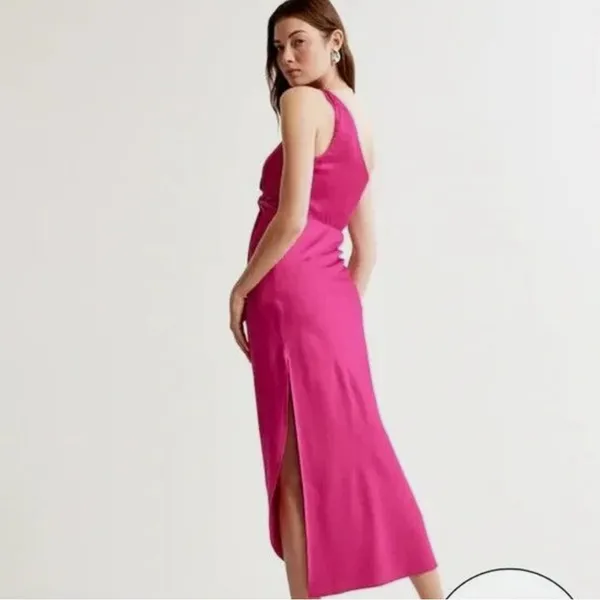Abercrombie & Fitch One-Shoulder Satin pink Knotted Midi Dress Size XXS like new - Image 11