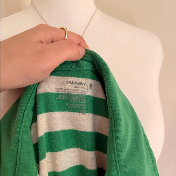 Y2K Old Navy Green and White Striped Polo 100% Cotón  - Image 6