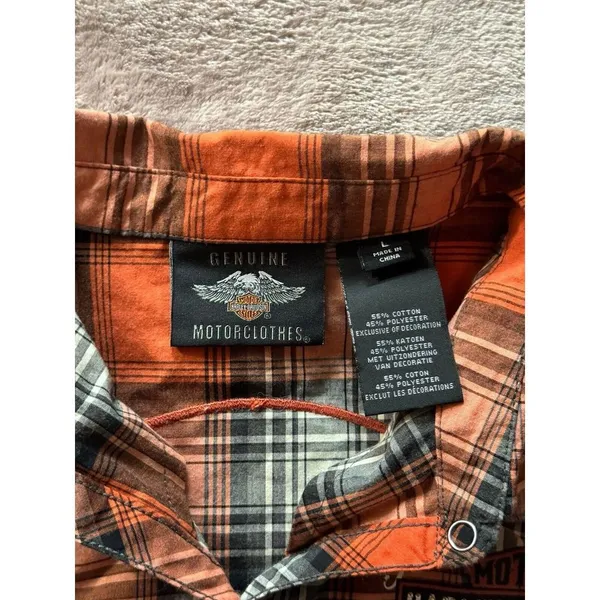 Harley Davidson Women's Plaid Button Up Back Embroidered Logo Shirt Size Large - Image 6