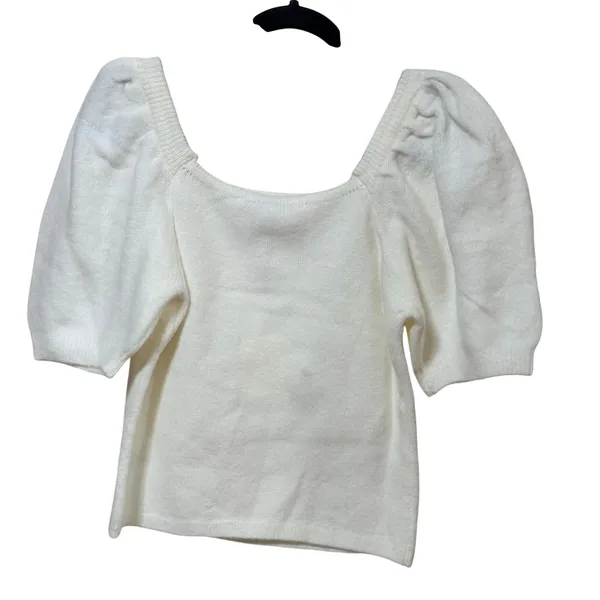 English Factory Cream Short Puff Sleeve Square Neck Sweater TL185T Small NWT - Image 3