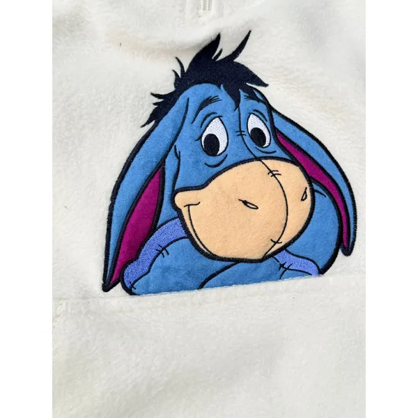 Disney Eeyore Womens Medium Cream Fleece 1/4 Zip Hoodie Winnie the Pooh Pullover - Image 7