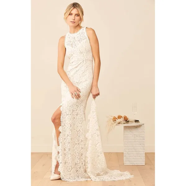 Lulus Love Everlasting White Floral Lace Mermaid Maxi Dress Wedding Gown Small - Image 4