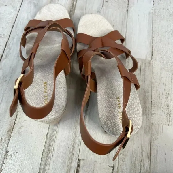 Cole Haan Crystal Espadrille Wedge Sandal Brown Leather NEW Size 8 - Image 5