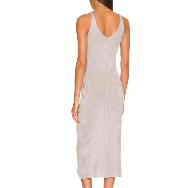Callahan Knitwear Tammy Midi Ribbed Dress Size S‎ Gray Sleeveless Vneck - Image 3
