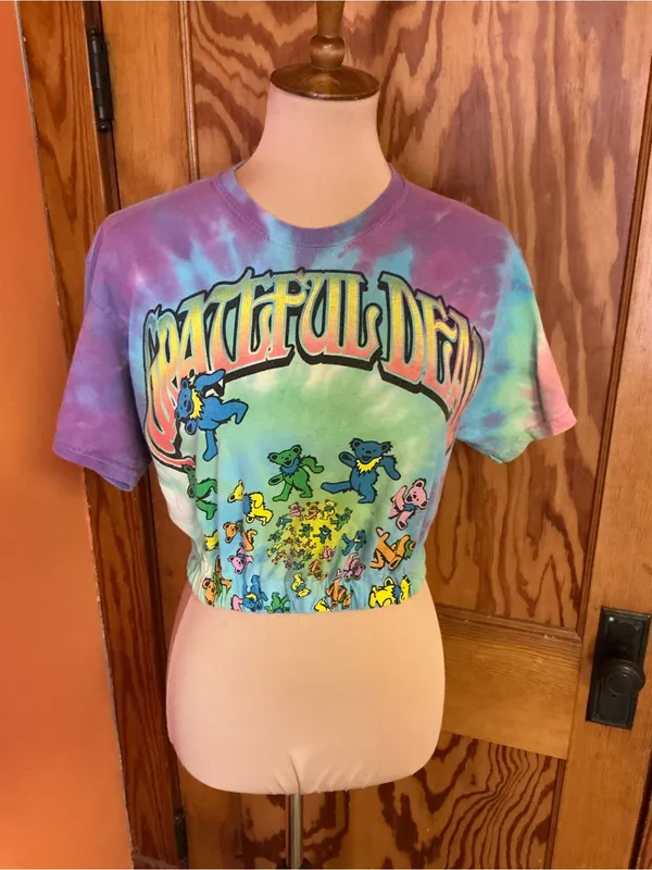2015 Grateful Dead Tie Dye Crop Top Medium Dancing Bears Graphic Tee Custom Crop - Image 5