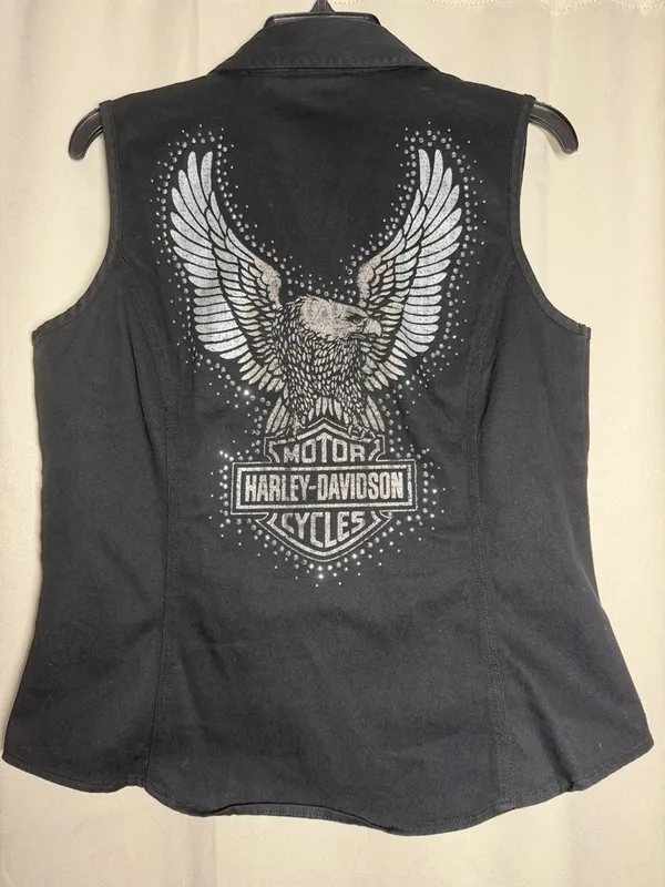 Harley‎ Davidson Women’s Sleeveless Vest Rhinestone Eagle Graphic Large - Image 2