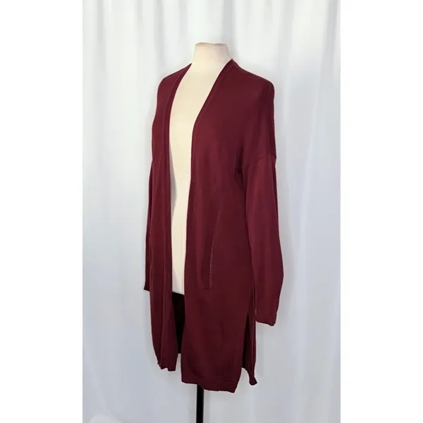 By ANTHROPOLOGIE Pointelle‎ Long Cardigan Sweater Purple Burgundy Cottage Medium - Image 5