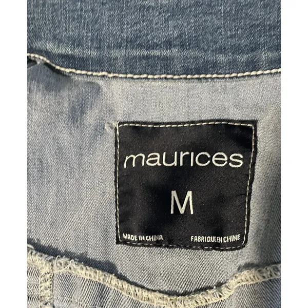 Maurices distressed blue denim Stretch Vest Women medium‎ sleeveless pockets - Image 2