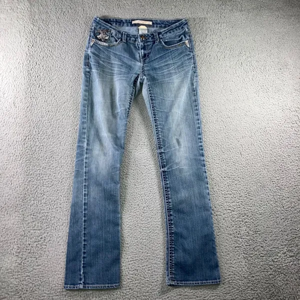Hydraulic Y2K Bootcut Jeans 8 30x31 Low Rise Fleur De Lis Embellished McBling - Image 2