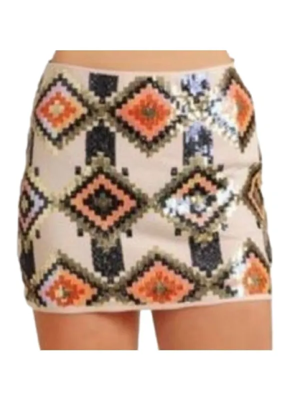 Love Marks Ivory Sequined Mini Skirt - Image 2