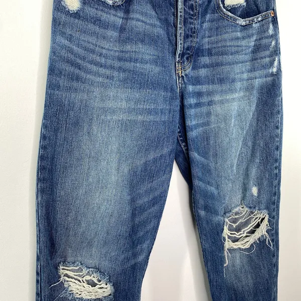 Abercrombie Dark Wash Distressed Button‎ Fly Mom Denim Jeans Womens Size 4/27 - Image 3