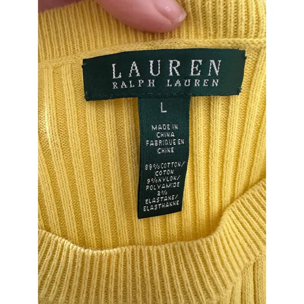 Lauren Ralph Lauren Sweater Women Large Yellow Striped Button Nautical Old Money - Image 4
