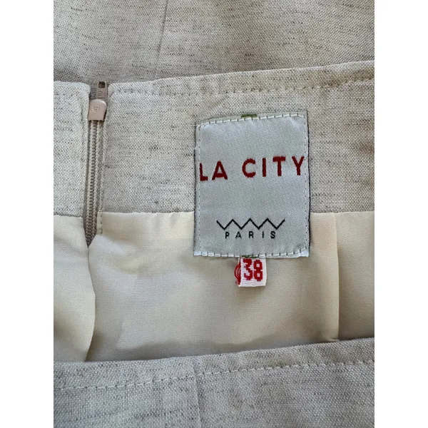 Vintage ‘90s LA City Paris Beige Linen Blend Knee Length Pencil Skirt - Image 8