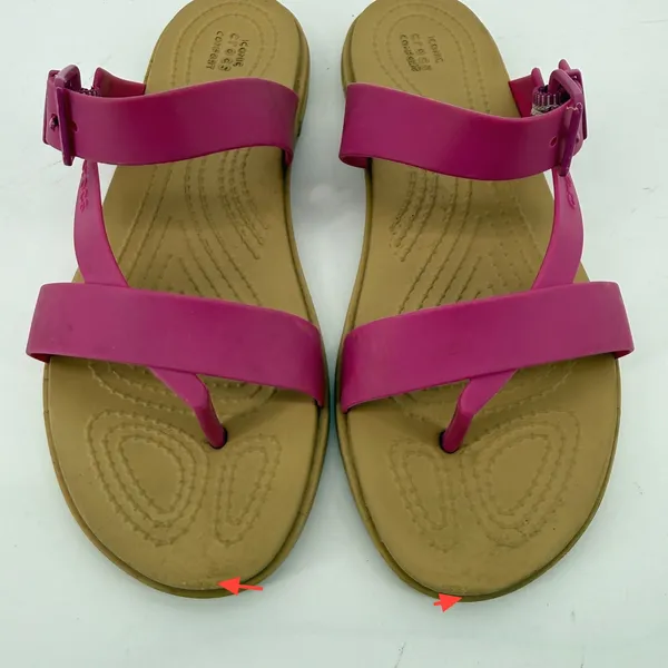 Crocs Tulum Toe Post Sandal Flip Flop Fuchsia Pink Tan Women 6 Buckle Straps - Image 2