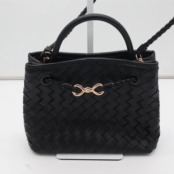 A New Day Black Woven Vegan Leather Crossbody Bag Gold Hardware Braided Strap - Image 2