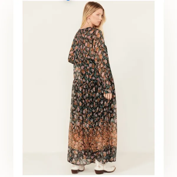 NWT FREE PEOPLE WOMEN'S SEE IT THROUGH FLORAL LONG SLEEVE MAXI DRESS Medium F11 - Image 3