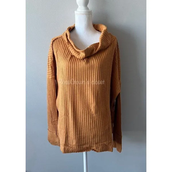 Free People NWT Women Large Orange Knit Sweater Top Lagenlook Boho Fall Cottage - Image 5