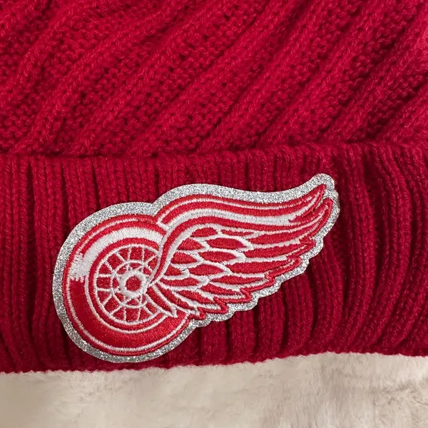 Detroit Redwings glitter logo Red Pom-Pom Knit Beanie hat! - Image 4