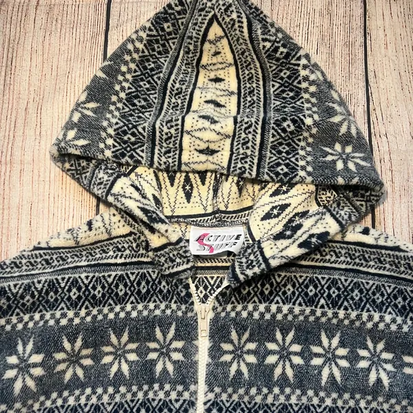 VTG Active Stuff Snowflake Fleece‎ Coat Hoodie Zip Jacket Womens L Christmas USA - Image 2