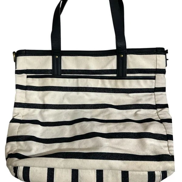 Fossil Striped Tote in Navy and Cream - Image 2