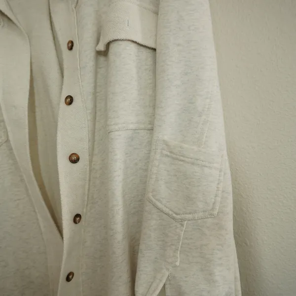 POL Size Large Cream Shacket French Terry Oversized Button Down Fall‎ Cozy Layer - Image 6