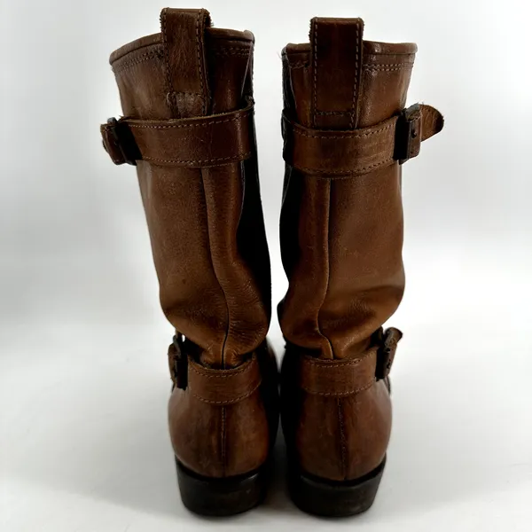 Freebird by Steven Knox Mid Calf Boot Slouch Leather Buckle Stacked Heel Brown 8 - Image 5