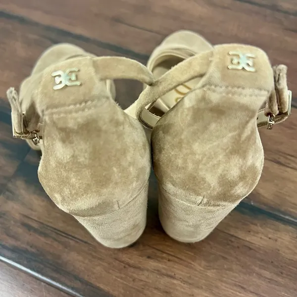Sam Edelman Yancy Suede Block Heel Sandals Nude Beige Ankle Strap - Size 10 - Image 7