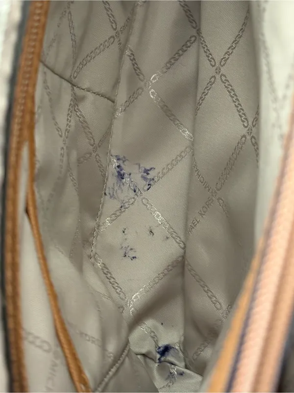Michael Kors Cream Signature Tote with Brown Trim and Front Pocket - Image 5