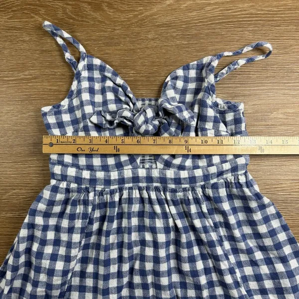 Old Navy Fit Flare Dress Women S Blue Gingham Linen Blend Tie Front Mini Coastal - Image 7