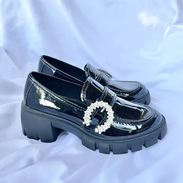Steve Madden | Hailey Embellished Buckle Shoe In Black Patent Loafer Size 5.5 - Image 7