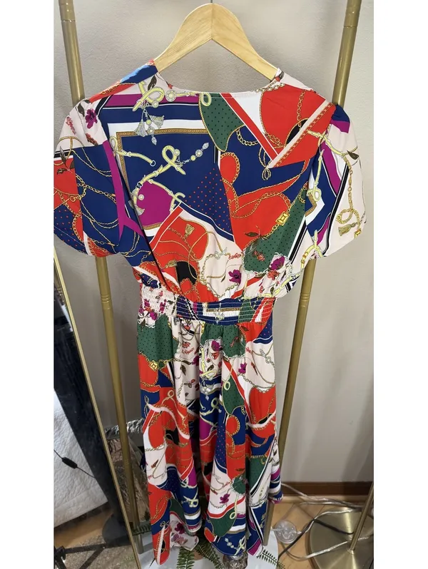 Size S Macys’s Aqua colorful dress with an elastic waist - Image 3