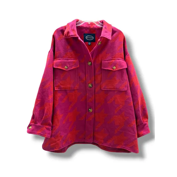 Scoop Oversized Houndstooth Wool Blend Shacket Pink Orange L 12 14 NWT NEW‎ - Image 2