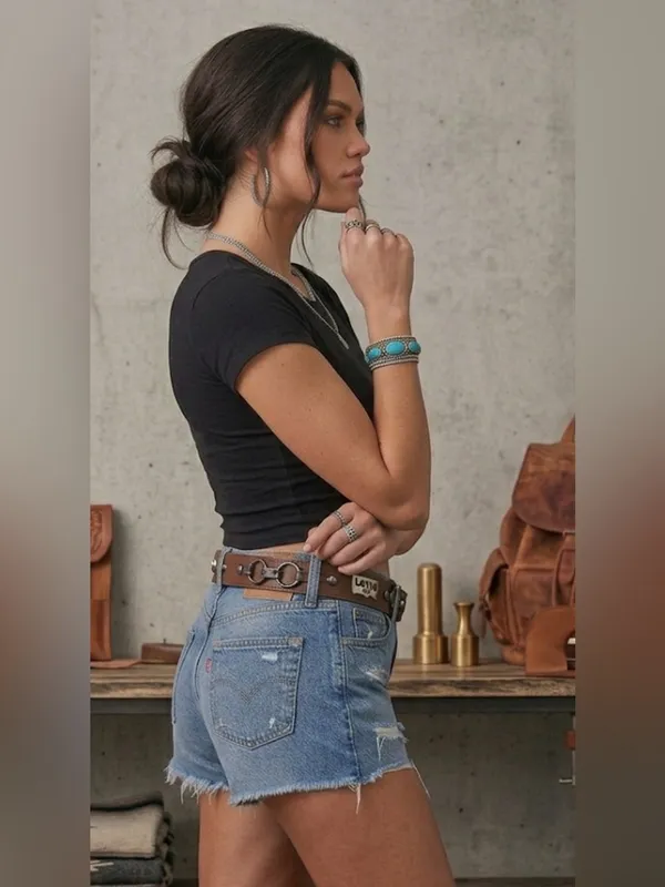 Vintage 501 Levi's Brown Leather Belt with metal Accents - Image 2