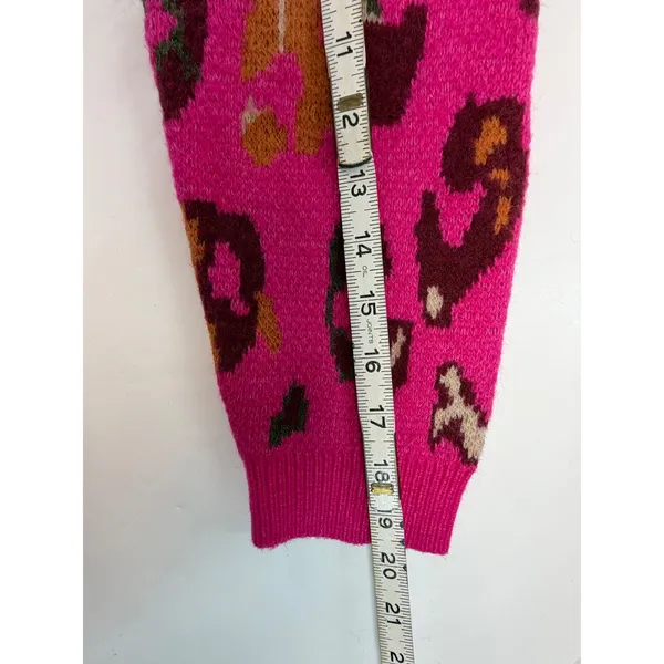 Entro Hot Pink Leopard Print Cardigan V-Neck Button Front Knit Sweater Womens M - Image 4