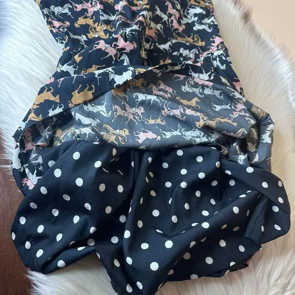 Anthropologie Porridge Petaluma Peep Hem Dress Navy Horse Print & Polka-Dot Hem - Image 10