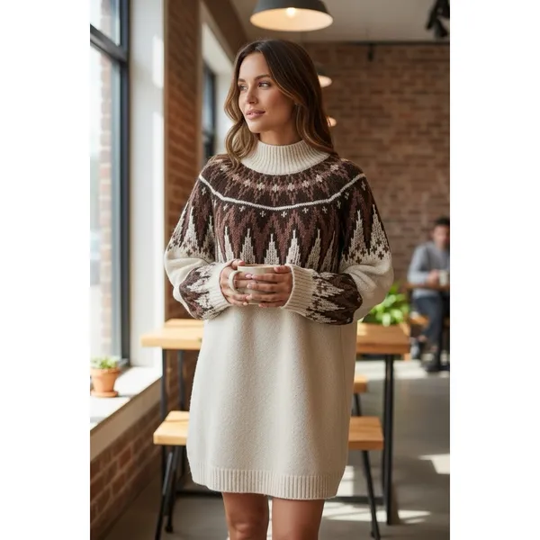 NWT $198 Free People Size XSmall Scotland Neutral Combo‎ Long Sleeve Mini Dress - Image 3