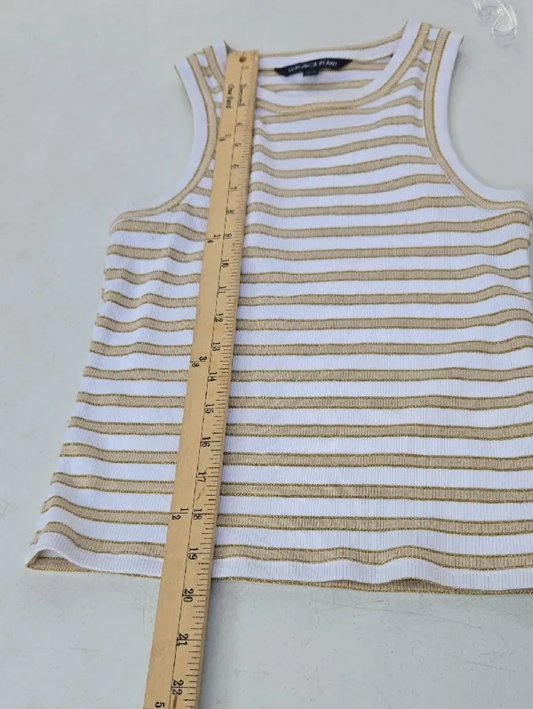 Veronica Beard Cream & Tan Striped Ribbed Sleeveless Tank - Image 6