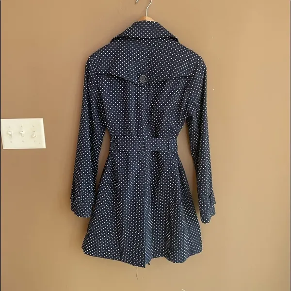 London‎ Fog Belted Trench Coat in Navy Polka Dot Size XS - Image 5