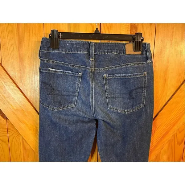 American Eagle Women's Size 0 Blue Tom Girl Distressed Dark Wash Stretch Jeans ( - Image 6