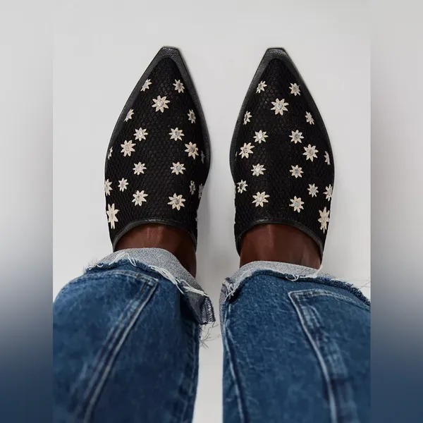 Free People Becky Daisy Embroidered Mules in Black 9 - Image 7