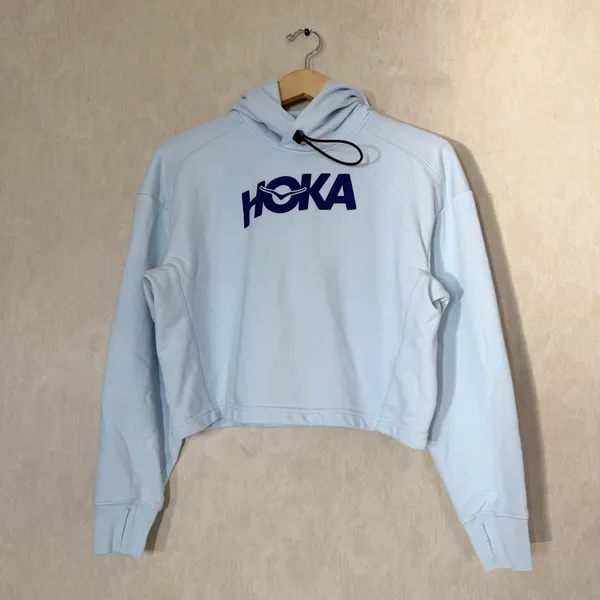 Hoka One One Women’s Pullover Hoodie Sweatshirt Crop Thumbholes in Blue S - Image 2
