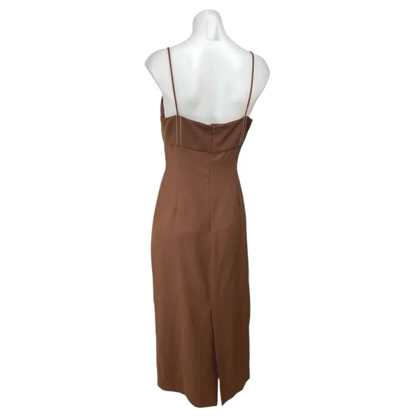 Zara Brown Sleeveless Pleated Cami Camisole Tank Slit Sheath Midi Dress Size M - Image 2