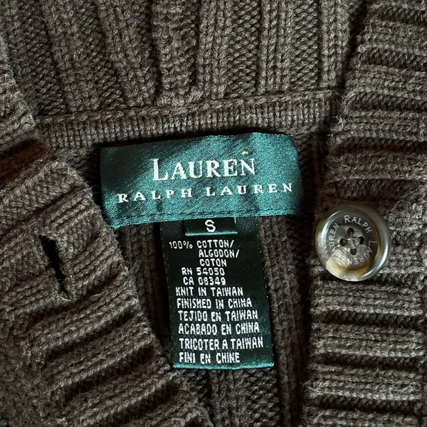 Lauren Ralph Lauren Women’s S Khaki Green Ribbed Hooded Cardigan 100% Cotton - Image 6