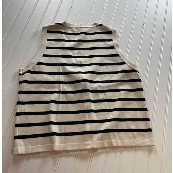 English Factory Striped Knit Vest Cream Black Gold Button V-Neck Large - Image 6