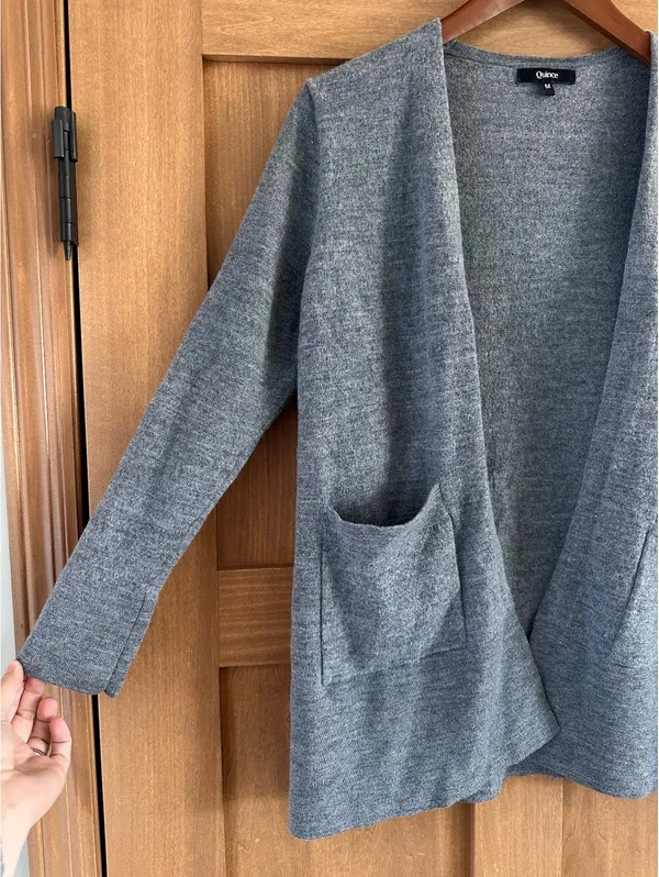 Quince 100% Merino Wool Open Front Cardigan Sweater Pockets Gray Women’s Medium - Image 2