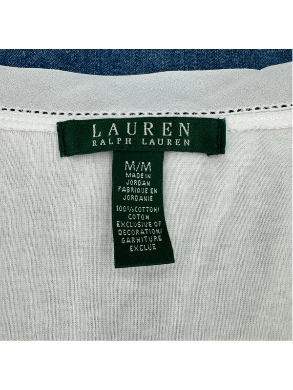 Lauren Ralph Lauren White Cardigan & Tank Top Set Linen Cotton Ribbon Trim Med - Image 9