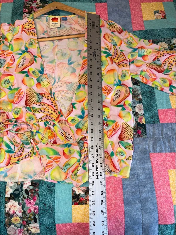 Farm Rio by Anthropologie $138 Rainforest Summer Fruit Print Wrap Blouse Medium - Image 8