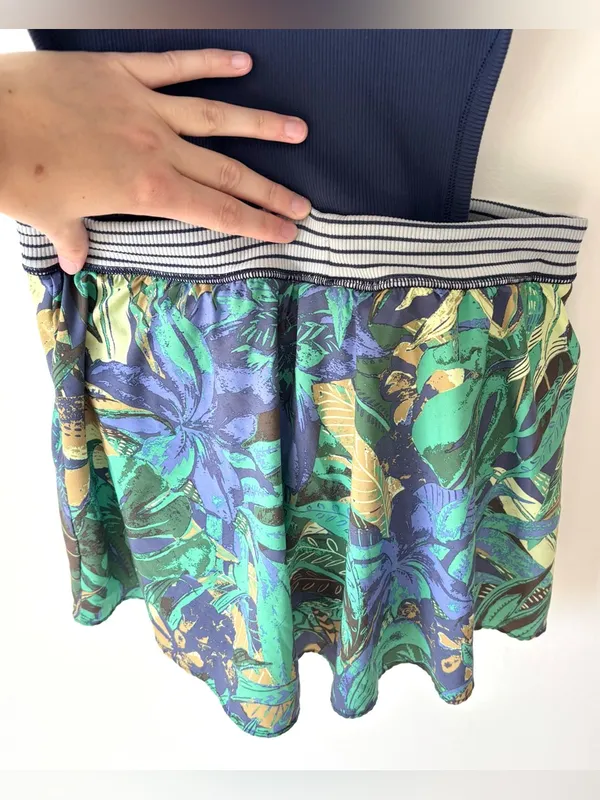 Offline by Aerie Ribbed Cut-out Romper Dress Navy Blue Green Floral Active - Image 13