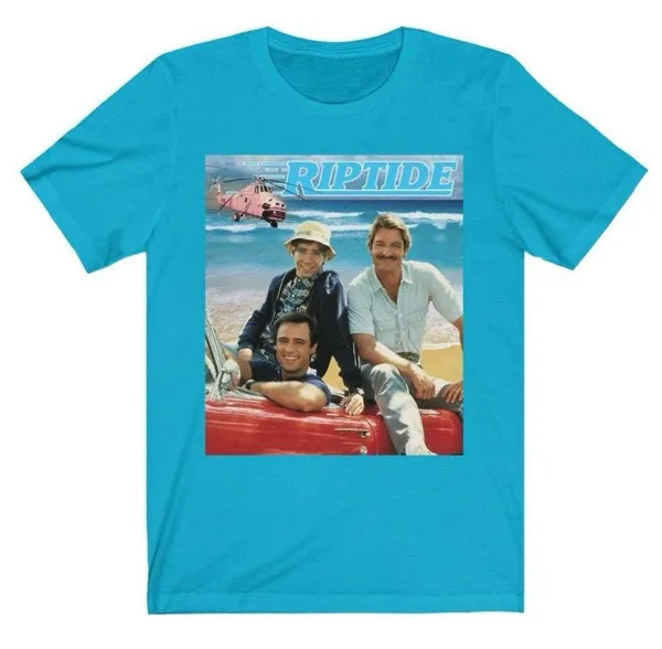Riptide TV Graphic T-Shirt Bella Canvas Unisex 2XL Turquoise Retro Tee - Image 2